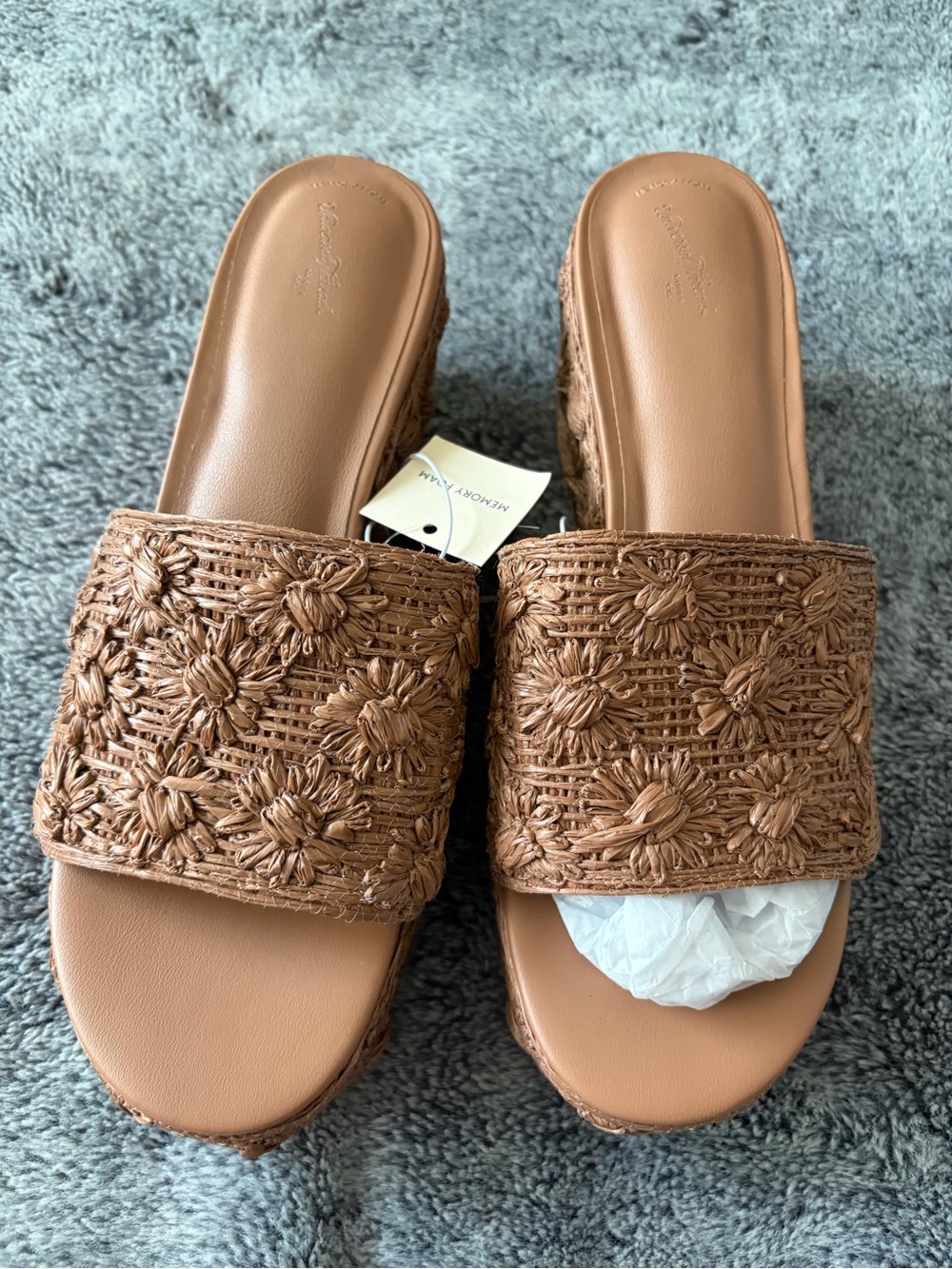 Universal Thread Brown Woven Platform Slide Wedges - Picture 2 of 6